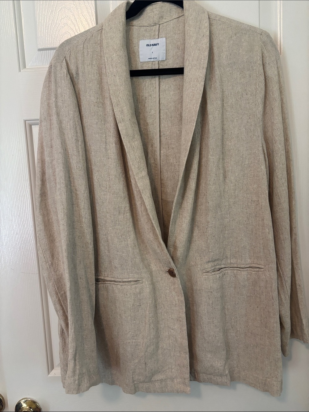 Old Navy Beige Shawl-Collar Linen-Blend Blazer